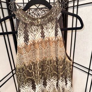 Chic Beaded Halter Blouse in Brown and Cream